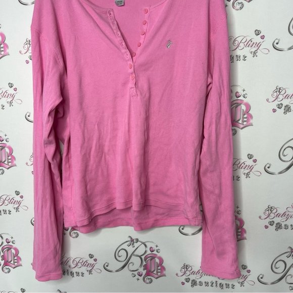 La senza button down top bubble gum pink with silver logo moose head embroidered - Picture 4 of 10